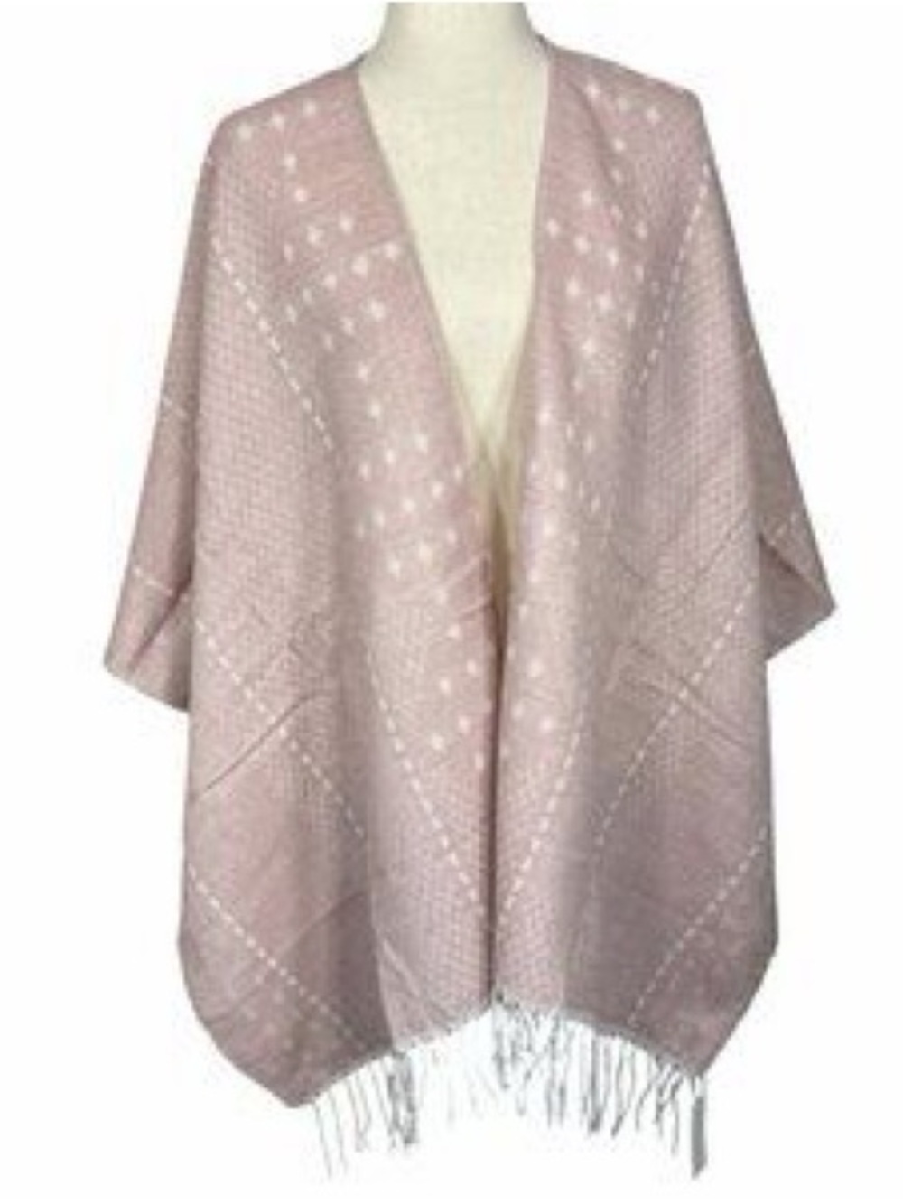 NWT Gentle Fawn Hermosa Kimono Scarf Shawl Wrap Pink Grid Knit Fringe